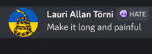 a message from lauri allan torni with a snake on it