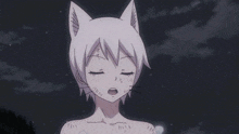 a naked anime girl with cat ears looks surprised