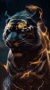 a picture of a tiger with blue eyes