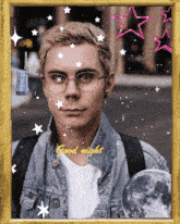 a picture of a man in a frame with the words good night written on it