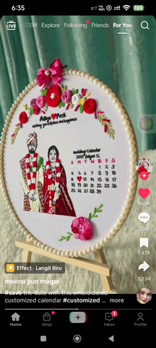 a cell phone screen shows a picture of a bride and groom
