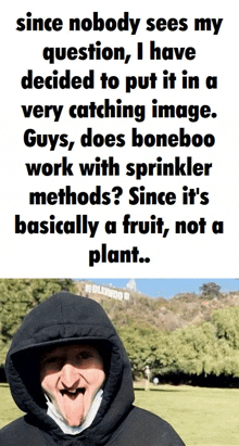 a man in a hooded jacket is talking about sprinkler methods