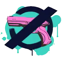 a drawing of a pink gun with a crossed out circle around it