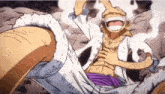 a cartoon of a man in a white shirt and purple pants laughing .