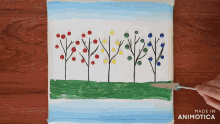 a painting of trees with berries is made in animatica