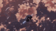 a person flying through the air with a sword