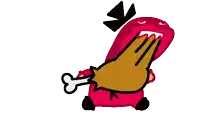 a cartoon character is eating a piece of chicken