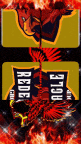 a red eagle with the word rede on the bottom of it