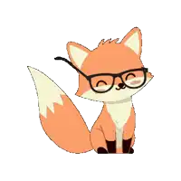 a cartoon fox wearing glasses is sitting down
