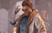 a man wearing sunglasses and a fur coat holds a chain around his wrist