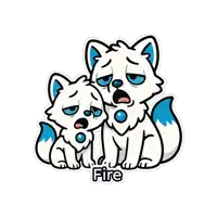 a sticker of two foxes with the word fire underneath