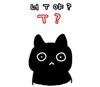 a drawing of a black cat with a question mark on it