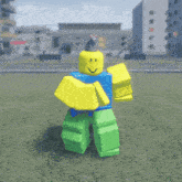 a roblox character with a rat on his head is standing in the grass