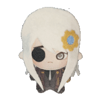a stuffed toy of a man with white hair and a black eye