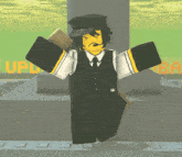 a cartoon character is standing in front of a sign that says ufl