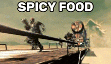 a video game scene with the words spicy food written on it