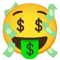 a smiley face with money coming out of it 's tongue