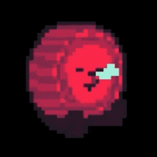 a pixel art drawing of a red circle with a face on it