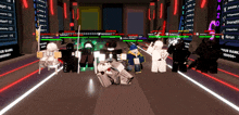 a group of roblox characters are standing in front of a wall that says your rank 100000+