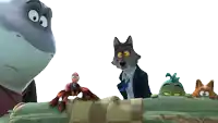 a group of cartoon characters including a wolf