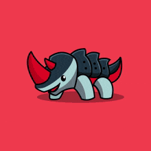 a cartoon drawing of a rhino with red horns