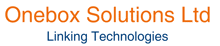 a blue and orange logo for onebox solutions ltd linking technologies