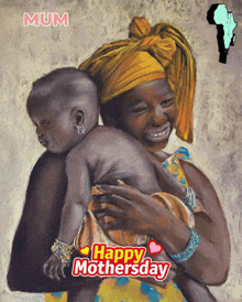 a painting of a woman holding a baby with happy mothersday written on the bottom