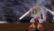 cream the rabbit is standing in front of a storm