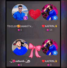 a picture of a man and a woman surrounded by hearts with the name siddharth on the bottom right