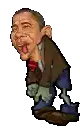 a cartoon of barack obama as a zombie is kneeling down .