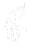 a black and white drawing of a man and a woman jumping in the air