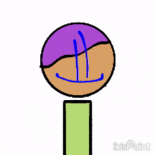 a cartoon character with a purple hat and a blue smile on his face