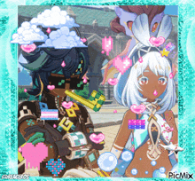 a picture of a boy and a girl with hearts on their heads and the words picmix on the bottom