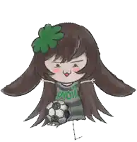 a drawing of a girl holding a soccer ball with the word wow on it