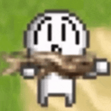 a pixel art of a ghost holding a piece of wood in his hands .