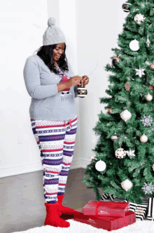Christmas Pajamas Decorating Tree GIF