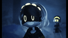 a video game character with glowing eyes and a heart on her chest