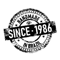 a black and white stamp that says " handmade since 1986 in brazil "