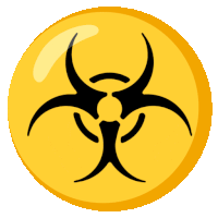 a yellow circle with a black biohazard symbol in it