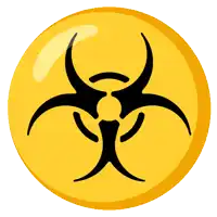 a yellow circle with a black biohazard symbol in it
