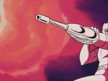 a cartoon character is holding a gun in his right hand