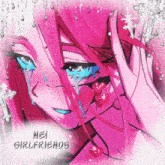 a drawing of a girl with pink hair and the words nei girlfriends below it