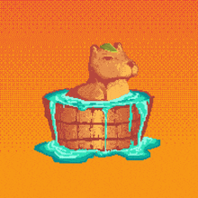 a pixel art drawing of a bear taking a bath