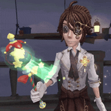 a cartoon character is holding a glowing object
