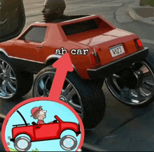 a red car with a license plate that says wz7 on it