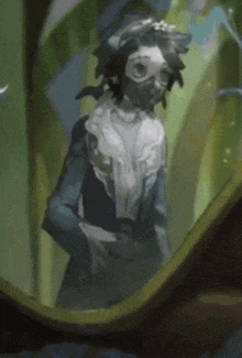a drawing of a woman with a mask on her face