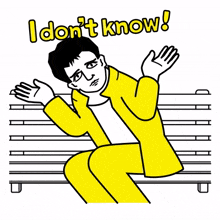 bench man yellow suit i don%27t know no idea