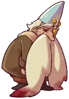 a cartoon drawing of a man wearing a hat with a smiley face on it