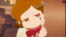 a cartoon of a girl with a bow tie making a funny face