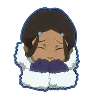 a sticker of a girl with her eyes closed and the word he on her head